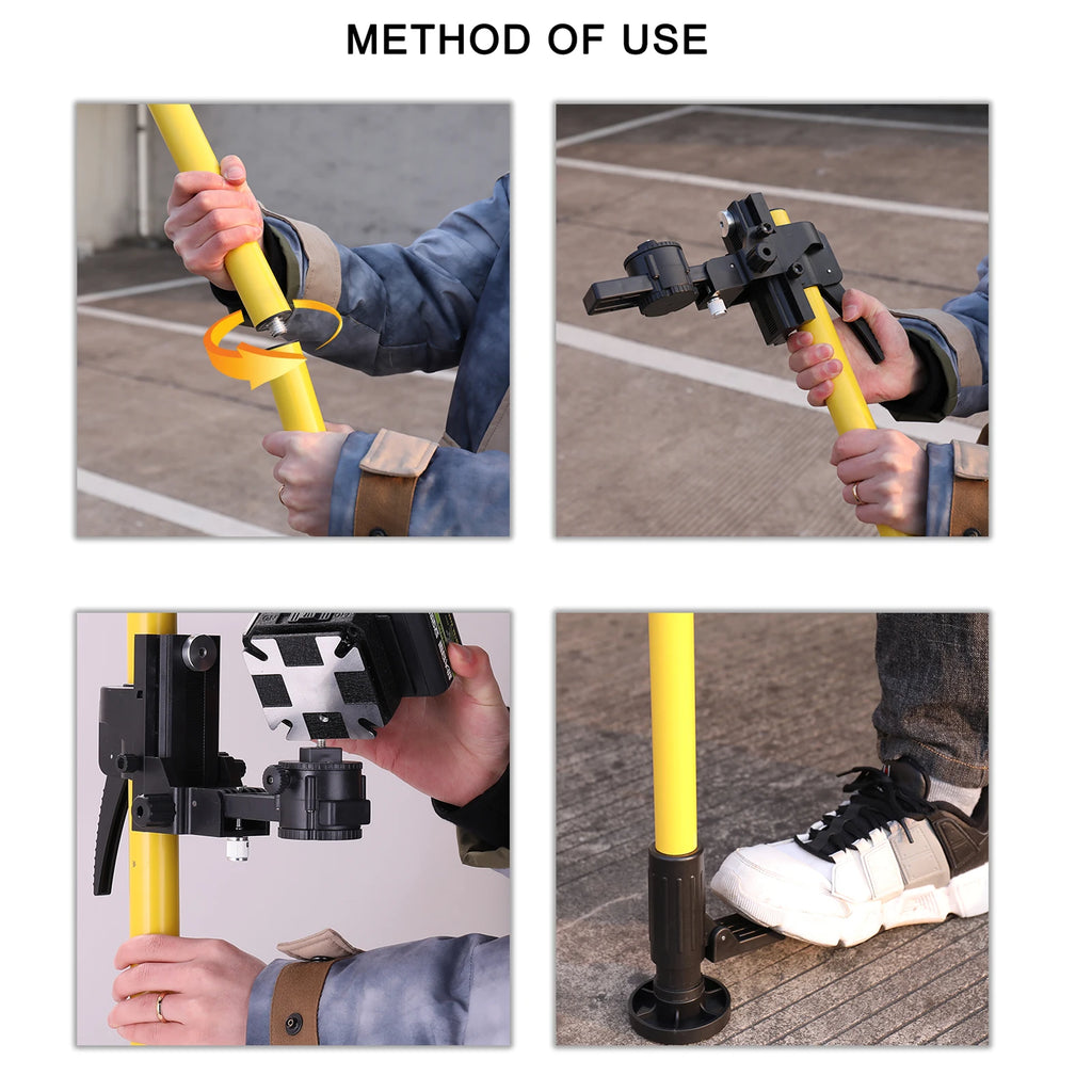 Adjustable Max4.2M Telescopic Aluminum Alloy Pole for Laser Level - Perfect for 1/4'' & 5/8'' Bracket Holder Stand