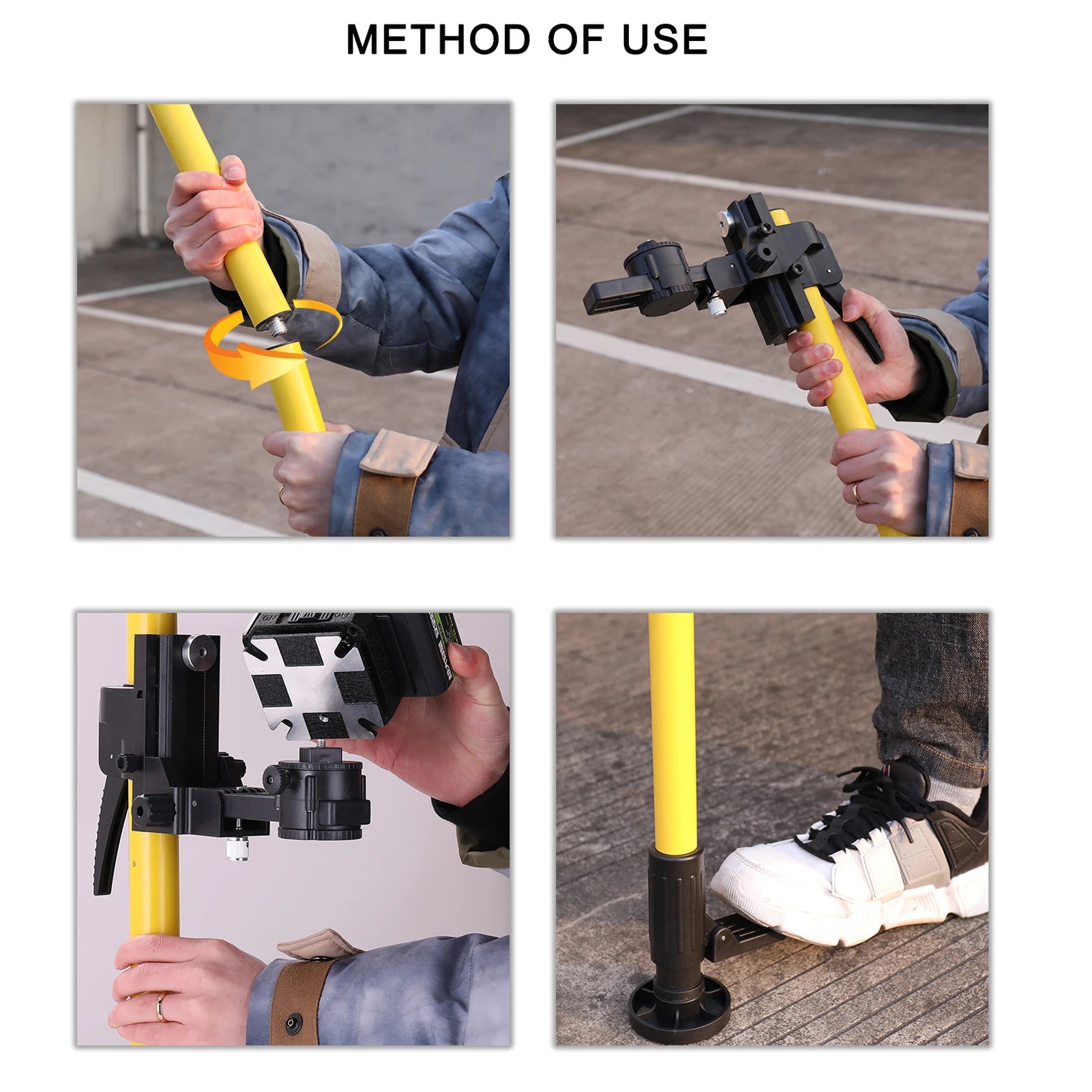 Adjustable Max4.2M Telescopic Aluminum Alloy Pole for Laser Level - Perfect for 1/4'' & 5/8'' Bracket Holder Stand