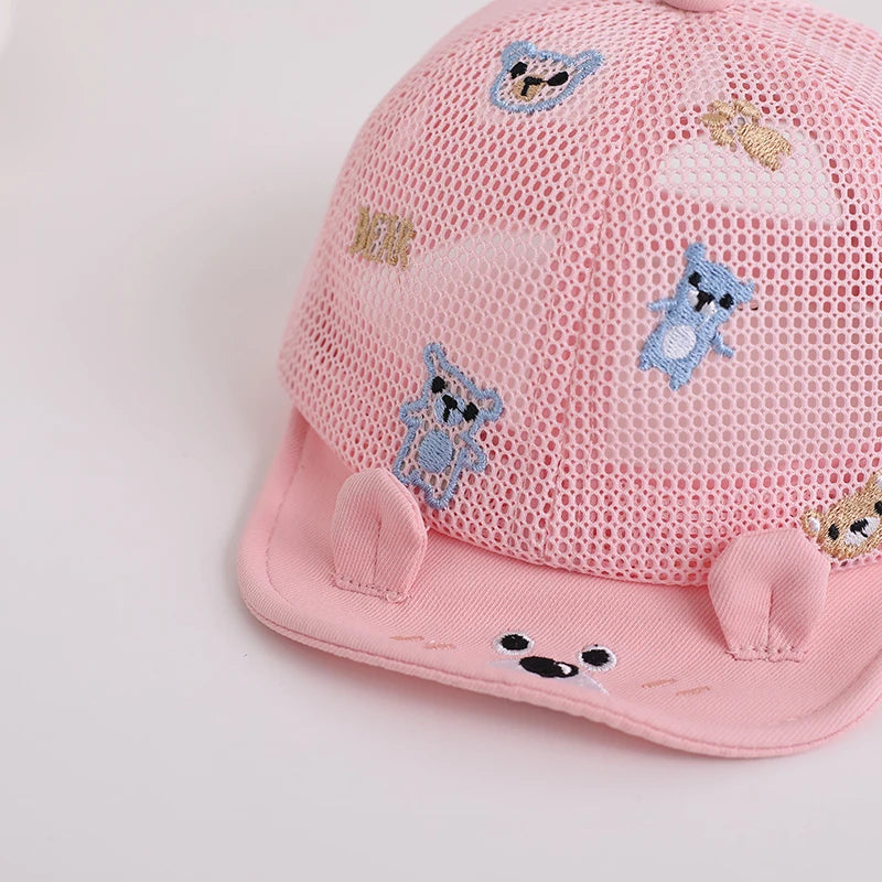 Adorable Cartoon Bear Baby Sunshade Hat - Breathable Mesh Toddler Baseball Cap with Soft Edges and Duck Tongue Visor
