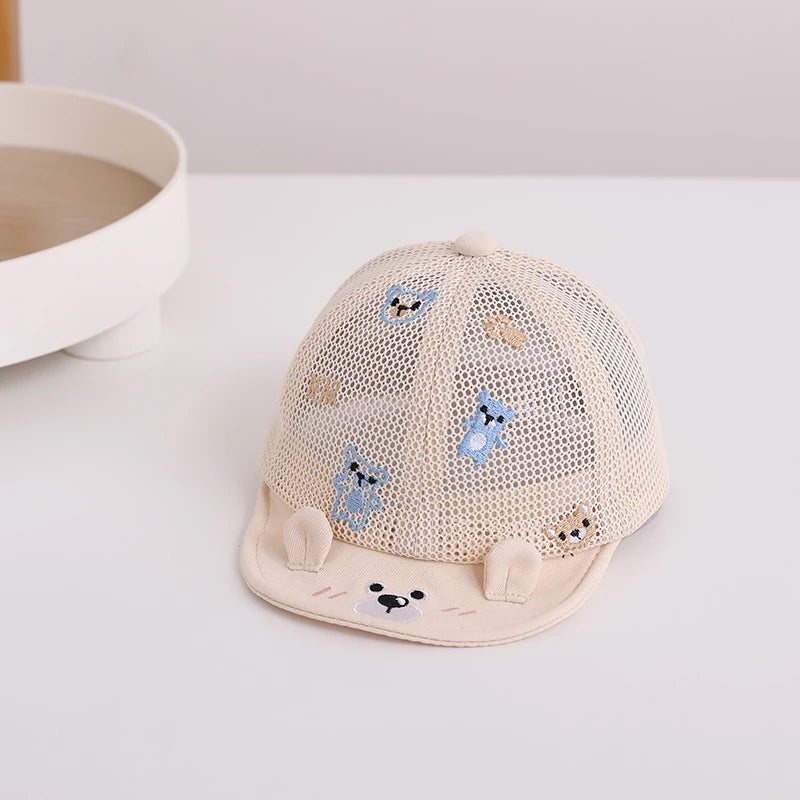 Adorable Cartoon Bear Baby Sunshade Hat - Breathable Mesh Toddler Baseball Cap with Soft Edges and Duck Tongue Visor