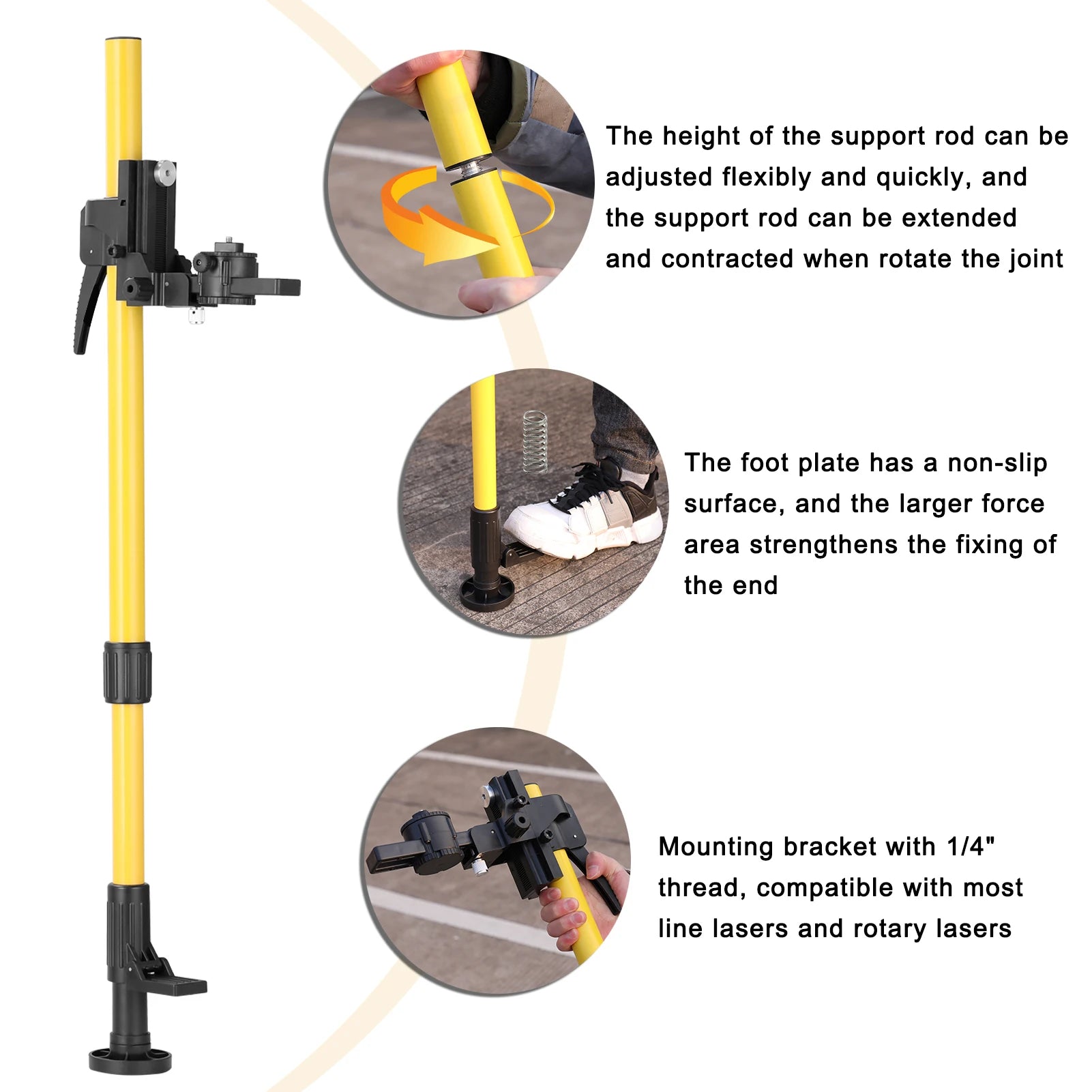 Adjustable Max4.2M Telescopic Aluminum Alloy Pole for Laser Level - Perfect for 1/4'' & 5/8'' Bracket Holder Stand