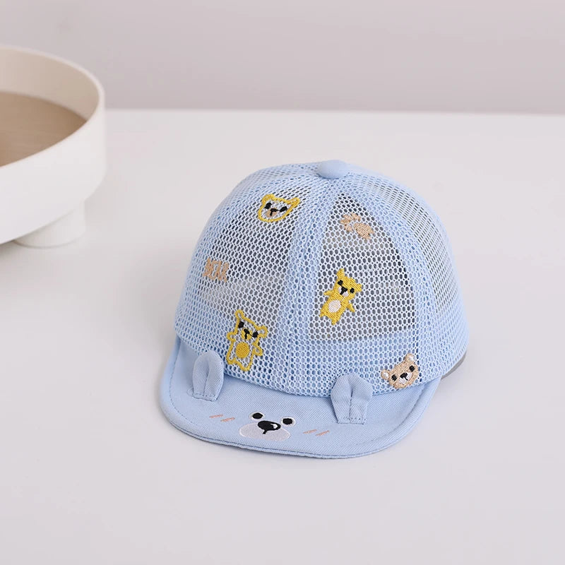 Adorable Cartoon Bear Baby Sunshade Hat - Breathable Mesh Toddler Baseball Cap with Soft Edges and Duck Tongue Visor