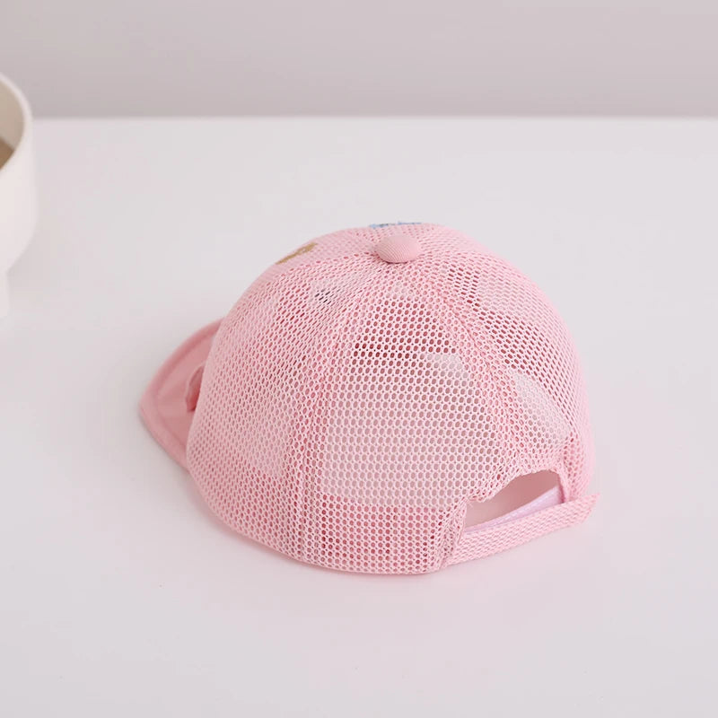 Adorable Cartoon Bear Baby Sunshade Hat - Breathable Mesh Toddler Baseball Cap with Soft Edges and Duck Tongue Visor