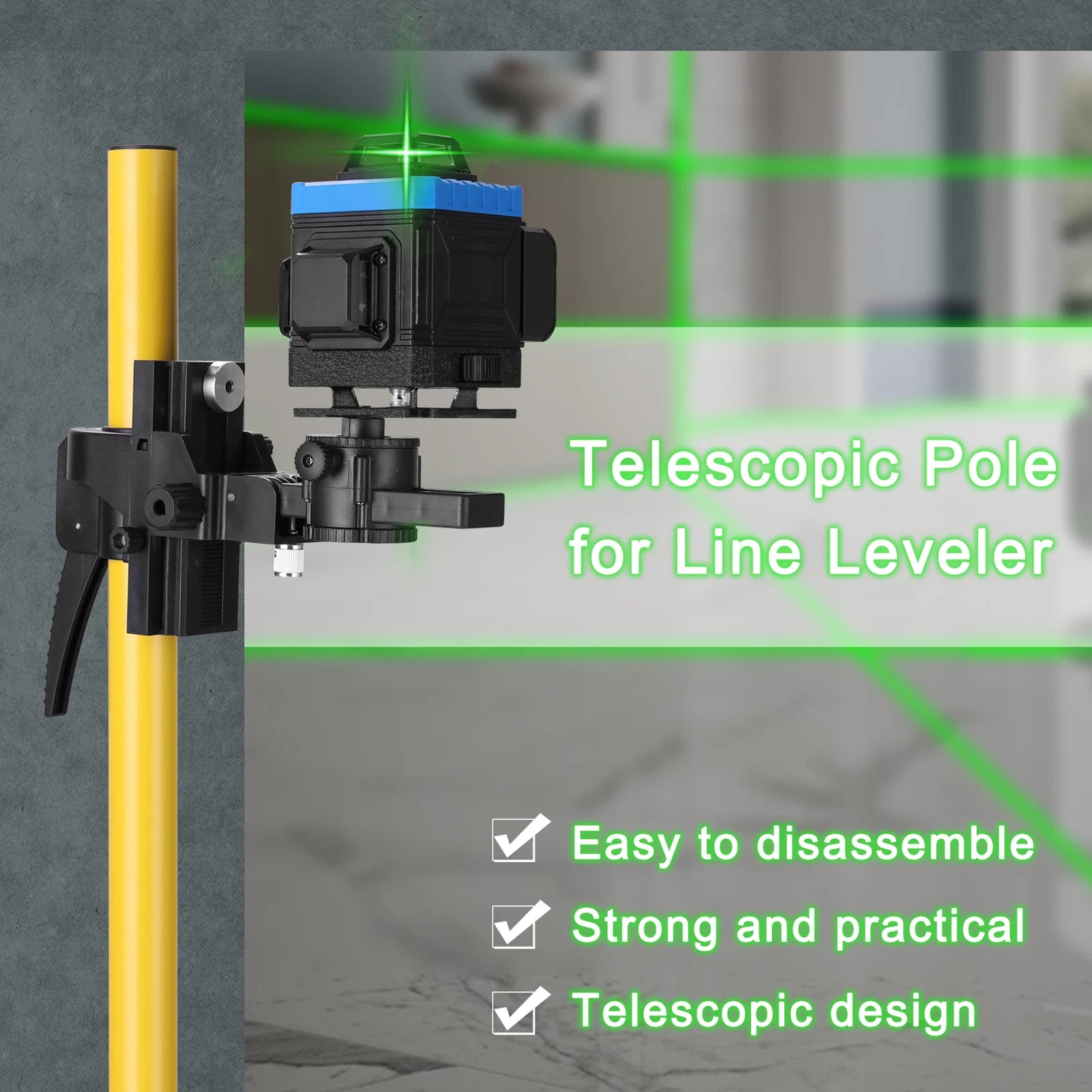 Adjustable Max4.2M Telescopic Aluminum Alloy Pole for Laser Level - Perfect for 1/4'' & 5/8'' Bracket Holder Stand
